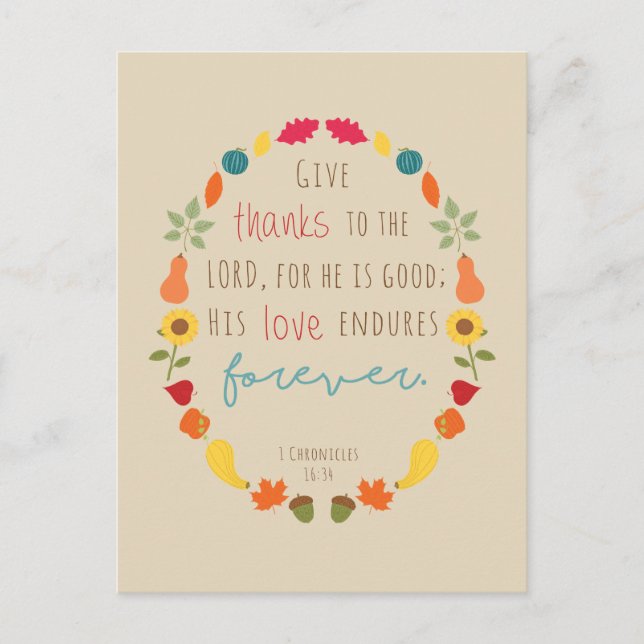 Cartão Postal Dê obrigados ao Senhor, Bíblia de queda (Frente)