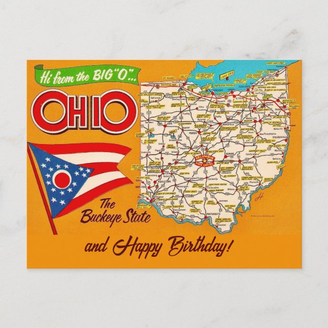 Cartão postal de ocasiões do mapa de Ohio (Frente)