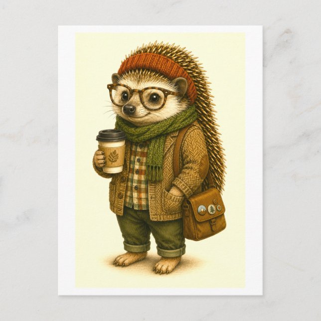 Cartão postal de ouriço hipster (Frente)