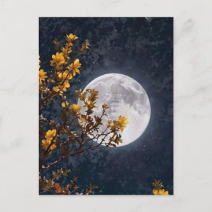 Cartão Postal de Outono Dourado Lua Cheia Árvore