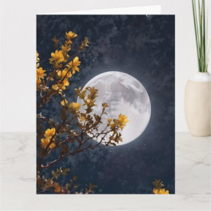 Cartão Postal de Outono Dourado Lua Cheia Árvore