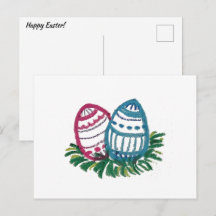 Cartão postal de ovos de Páscoa rosa e azul