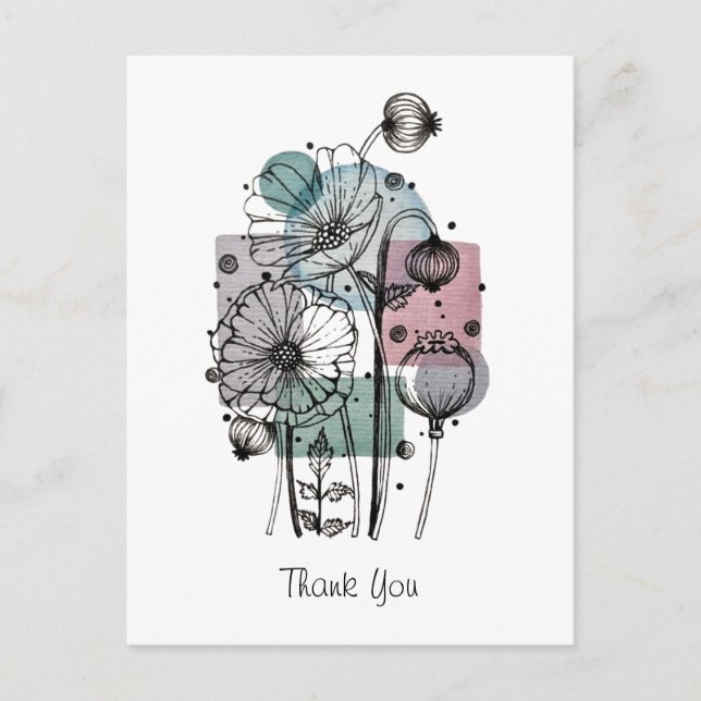 Cartão Postal de Papoulas Garatuja em Tinta e Aqua (Frente)