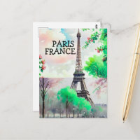 Cartão postal de Paris, impressão artística, aquar