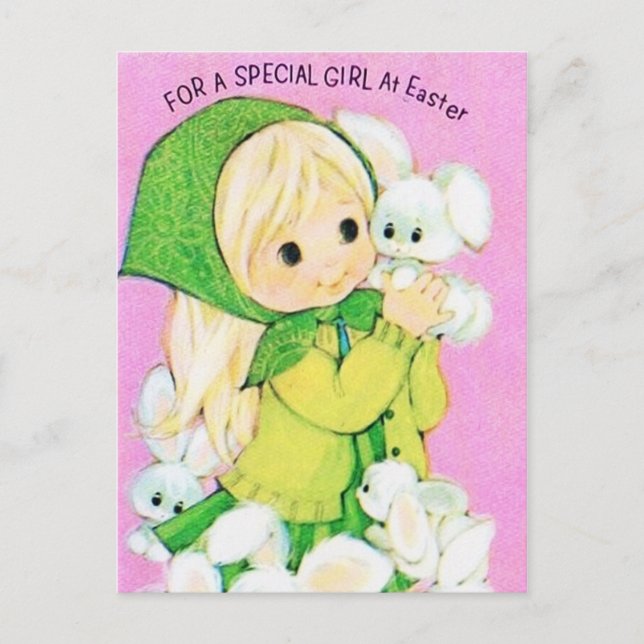 Cartão postal de Páscoa retrô vintage coelhinhas d (Frente)