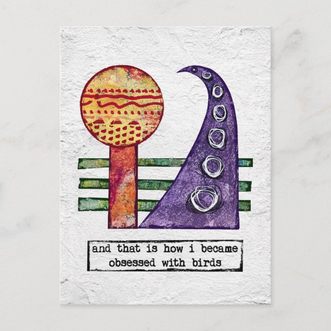Cartão postal de pássaros - obcecado engraçado com (Frente)