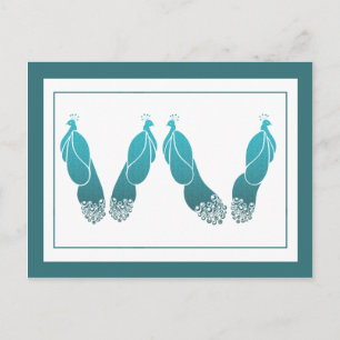 Cartão postal de pavões Art Déco em verde Teal e O