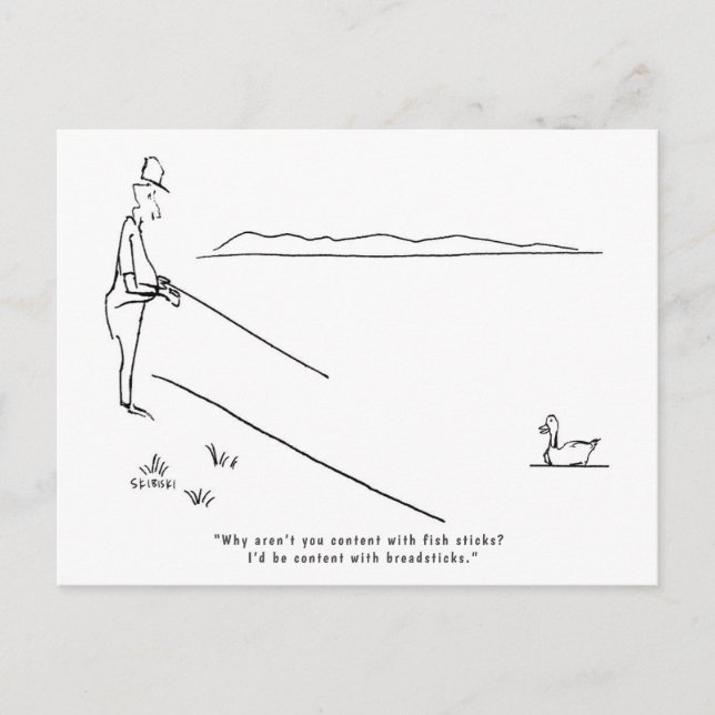 Cartão Postal De Pesca Com Lago, Pescador E Pato (Frente)