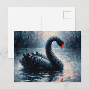 Cartão postal de pintura a óleo de cisne negro