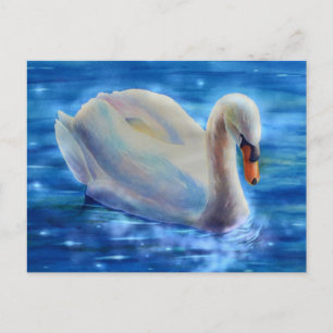 Cartão postal de pintura aquarela de cisne branco