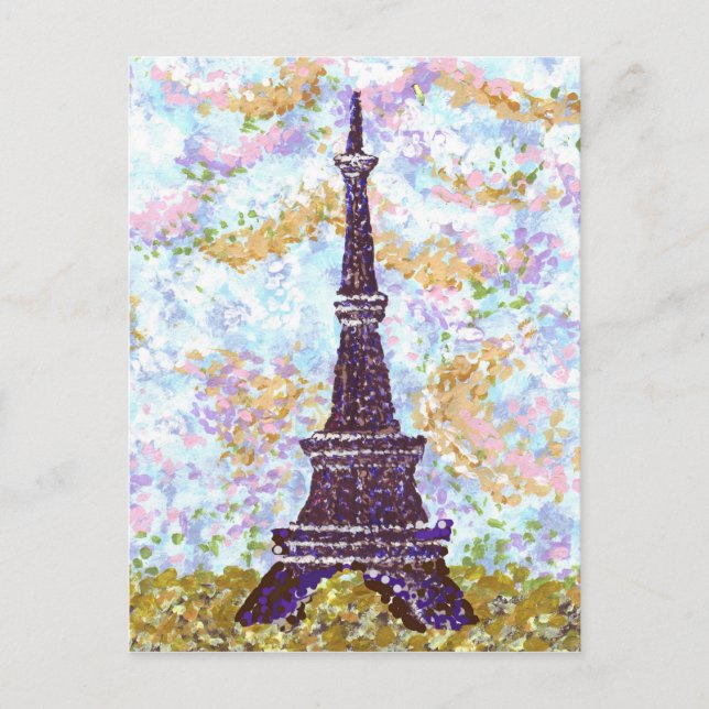 Cartão postal de Pointilismo da Torre Eiffel (Frente)