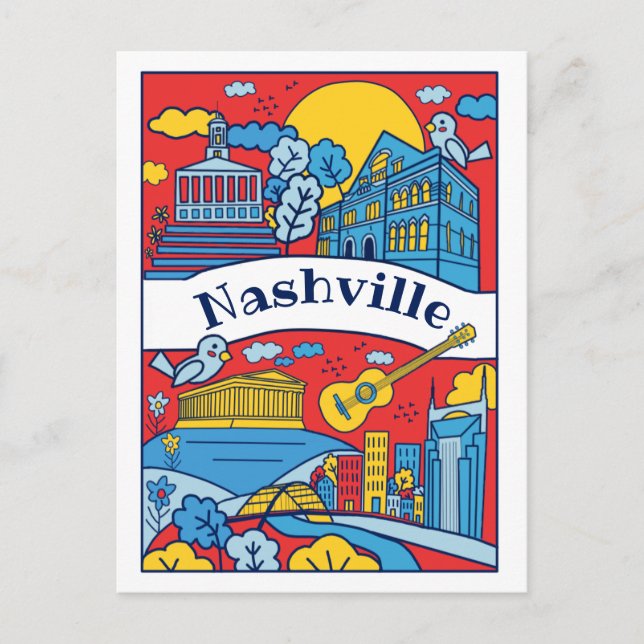 Cartão postal de pontos de referência Nashville (Frente)
