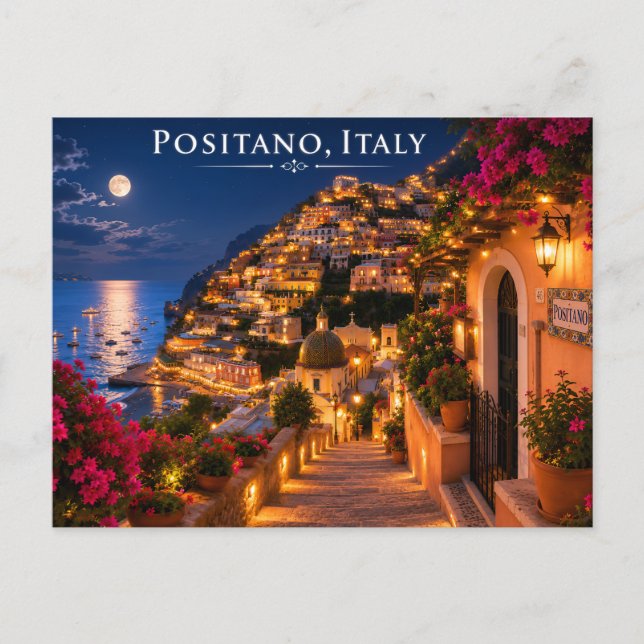 Cartão Postal de Positano Itália à Noite (Frente)