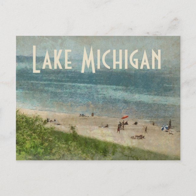 Cartão postal de praia do Lago Retro Michigan (Frente)