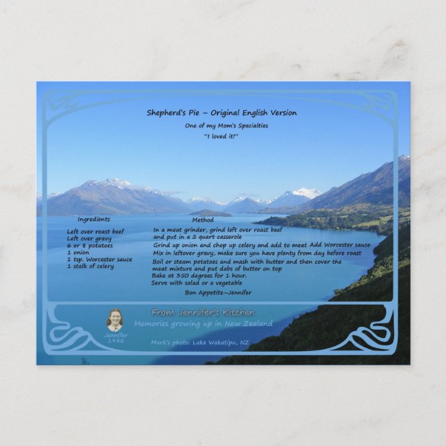 Cartão postal de recebimento de pizza do Shepherd  (Frente)