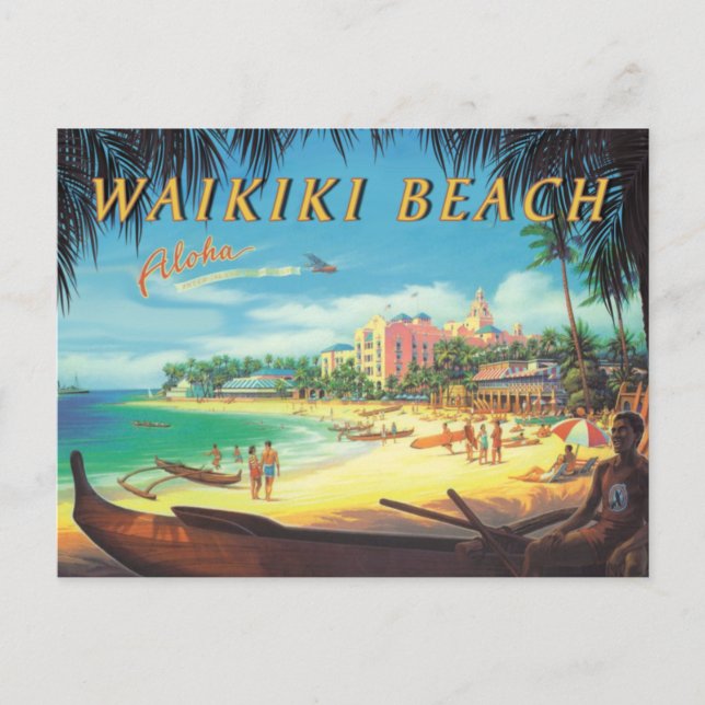 Cartão postal de reprodução do Waikiki Beach Vinta (Frente)