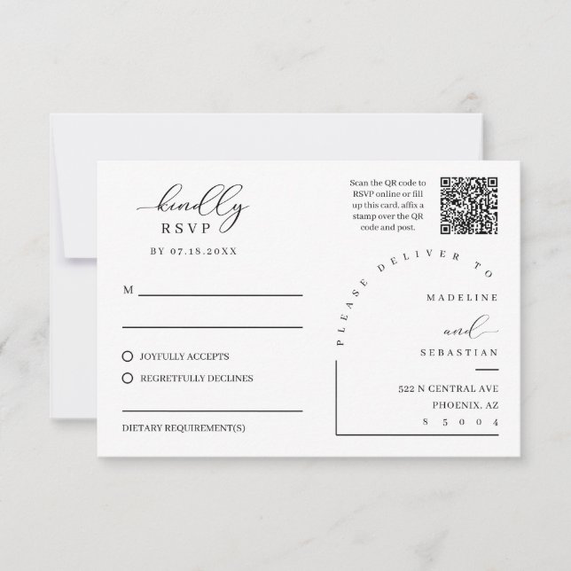 Cartão Postal de Resposta de Casamento Azul Clássi (Frente)