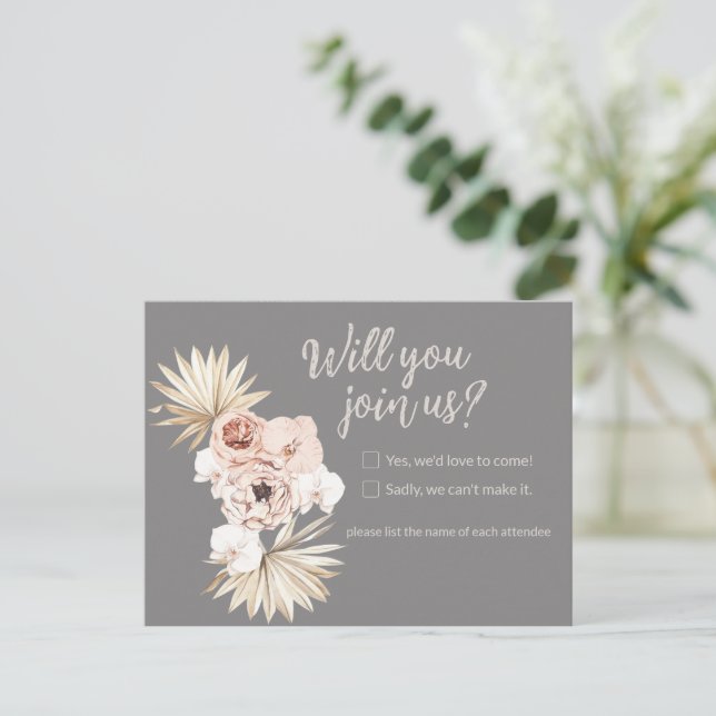 Cartão postal de resposta de casamento Floral Boho (Em pé/Frente)