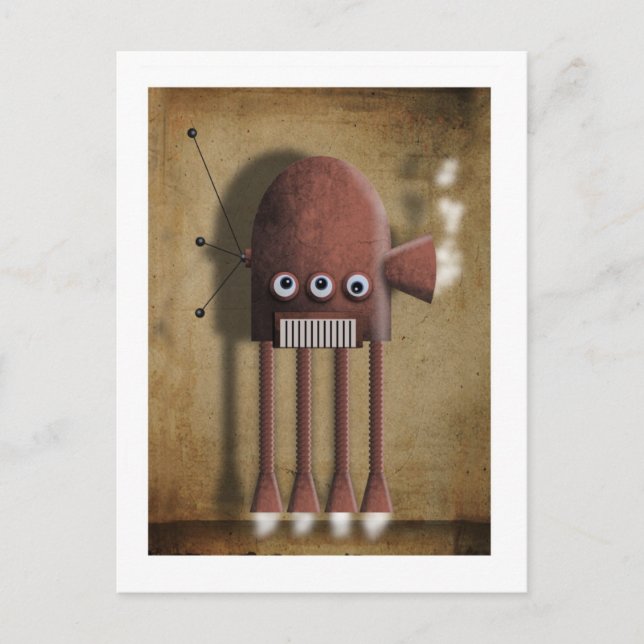 Cartão postal de robô vermelho vintage (Frente)