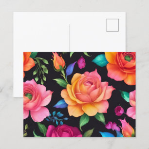 Cartão postal de rosa com padrão floral