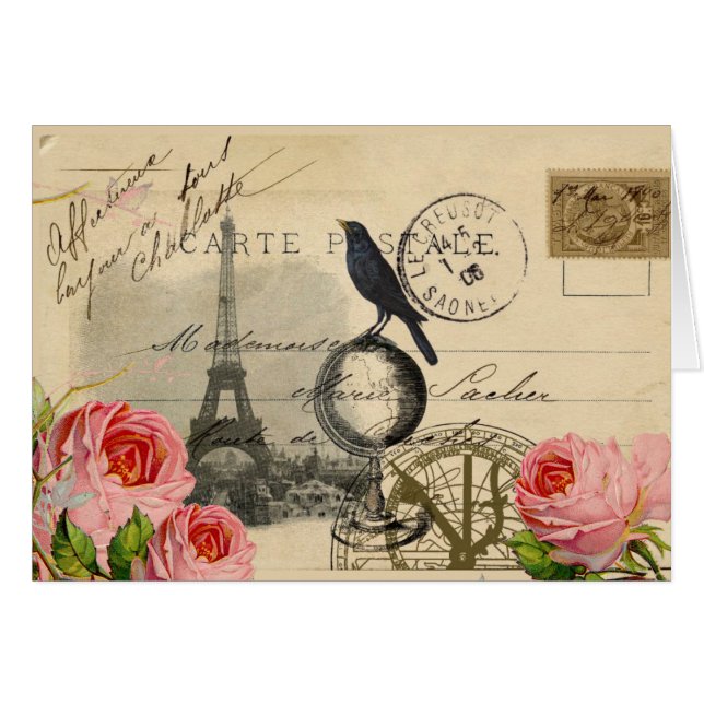 Cartão postal de Rosa francês Crow Globe (Frente horizontal)