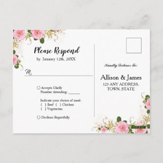 Cartão postal de RSVP de casamento floral rústico