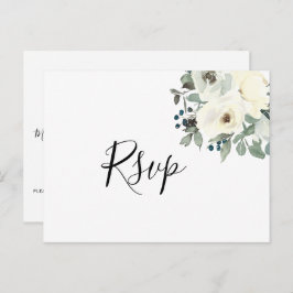 Cartão postal de RSVP Floral do marinho Ivory com