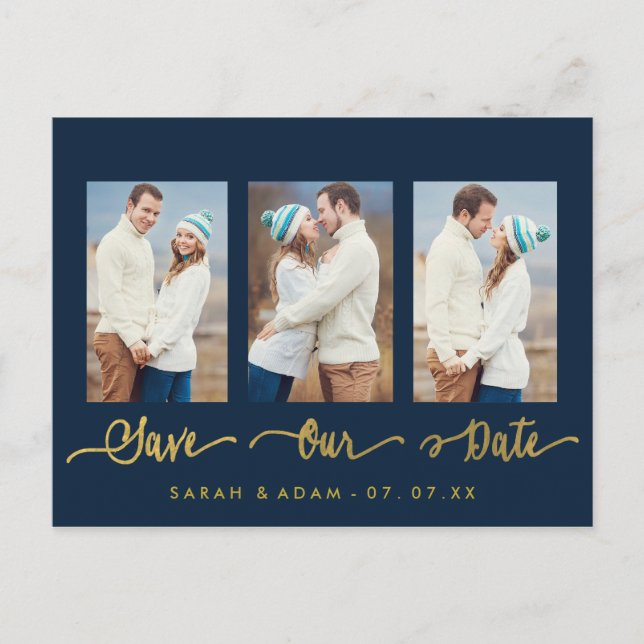 Cartão postal de salvar data moderno com colagem d (Frente)