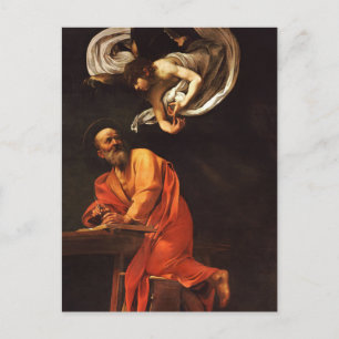 Cartão postal de São Mateus e o Anjo por Caravaggi