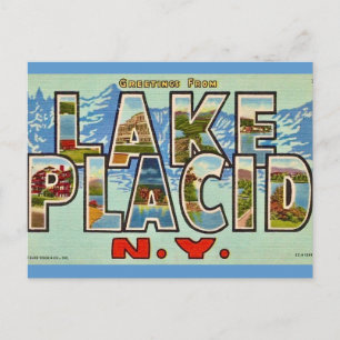 Cartão postal de saudação antigo de Lake Placid