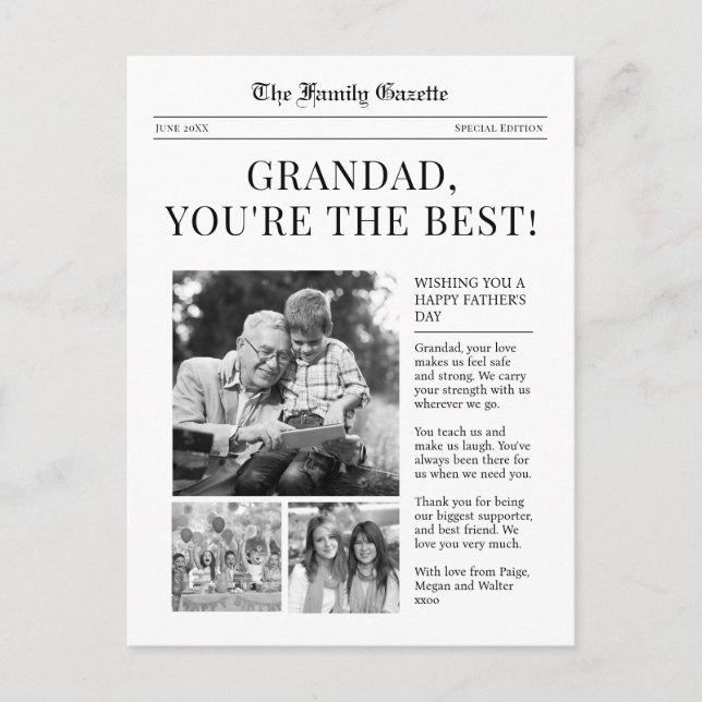 Cartão postal de saudação do Dia dos Pais para o a (Frente)