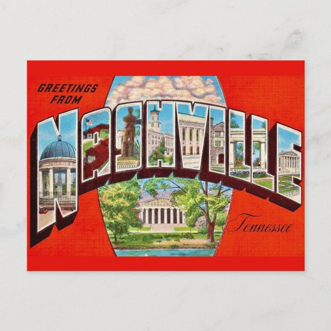 Cartão postal de saudação retrô de Nashville (Frente)