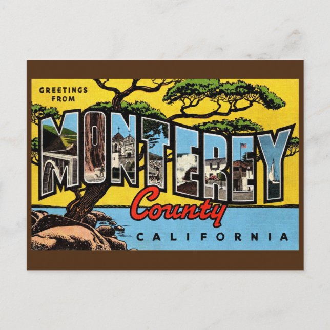 Cartão Postal de Saudação Vintage de Monterey Cali (Frente)
