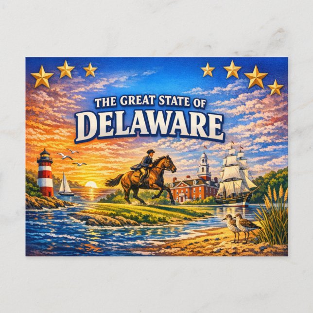 Cartão Postal de Saudações de Delaware  (Frente)