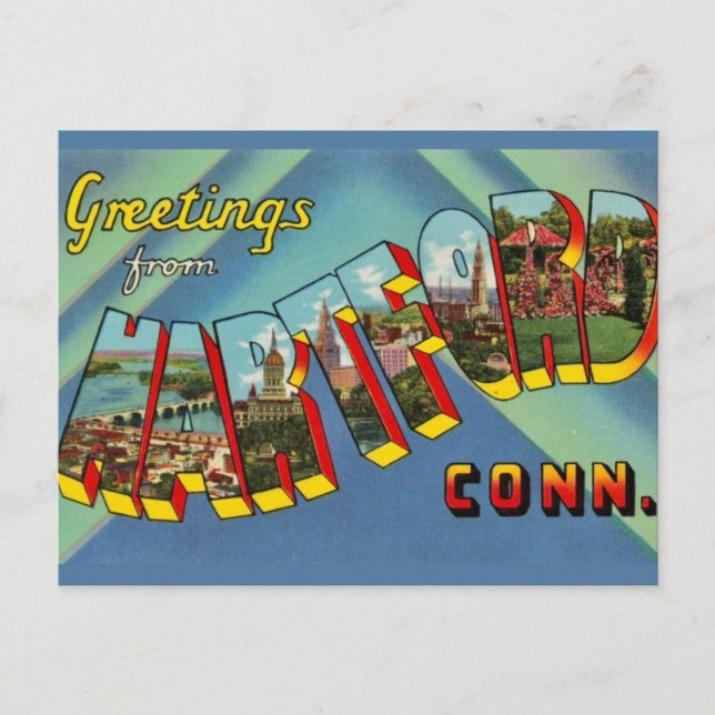 Cartão Postal de Saudações de Hartford Connecticut (Frente)