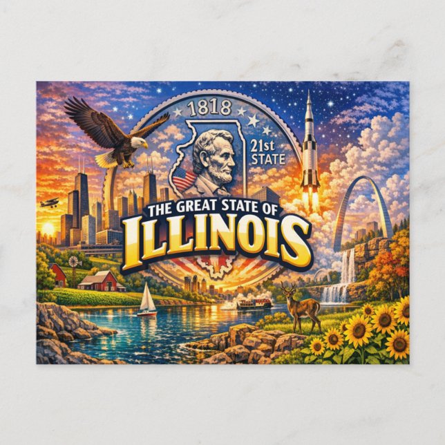 Cartão postal de saudações de Illinois  (Frente)