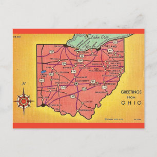 Cartão postal de saudações de mapa antigo de Ohio