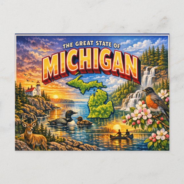 Cartão Postal de Saudações de Michigan (Frente)