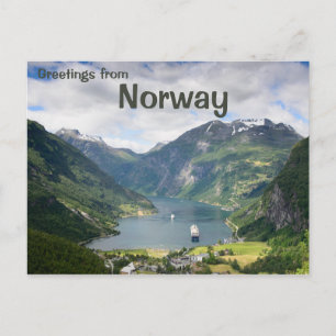 Cartão postal de saudações do fiorde Geiranger