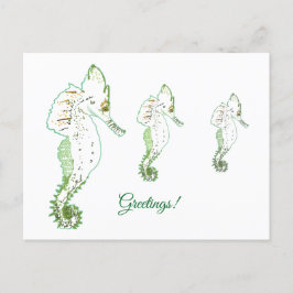 Cartão postal de saudações em cavalos do Mar Verde