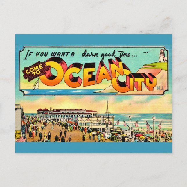 Cartão postal de saudações retro de Ocean City NJ (Frente)
