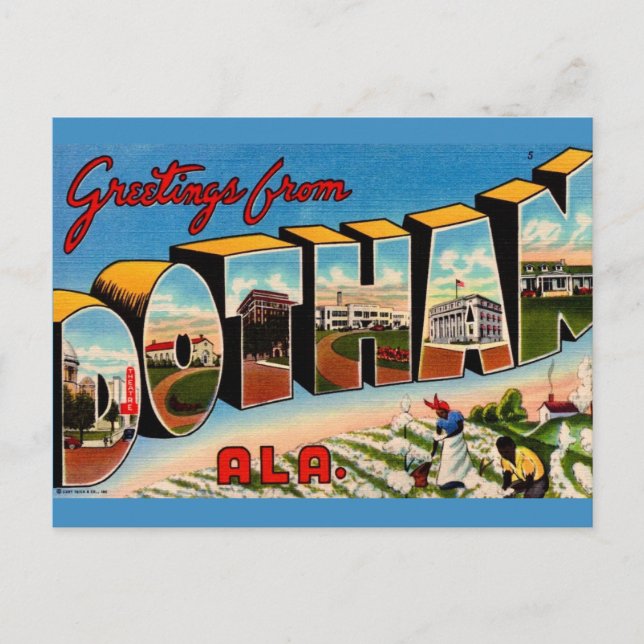 Cartão Postal de Saudações Retro Dothan AL (Frente)