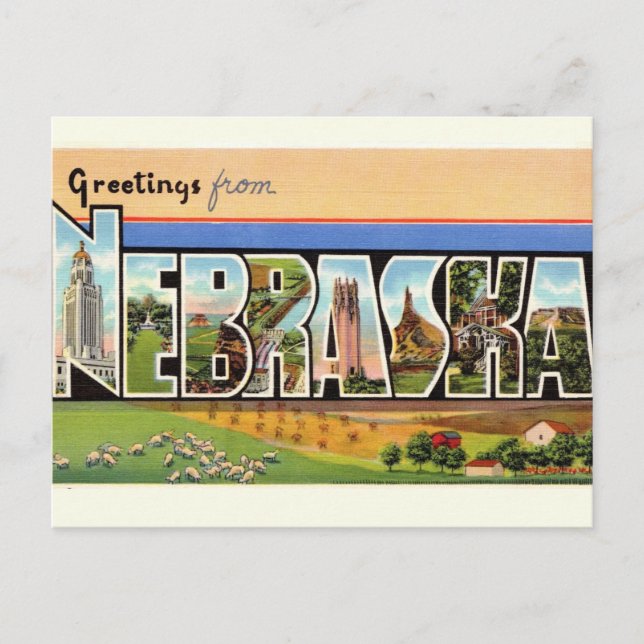 Cartão postal de Saudações Vintage de Nebraska (Frente)