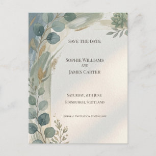 Cartão Postal de Save the Date Botânico Floral Azu