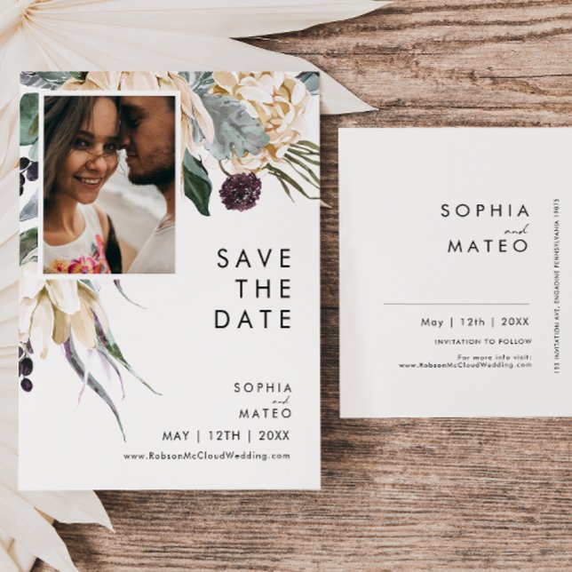 Cartão postal de Save The Date com foto floral bra (Criador carregado)