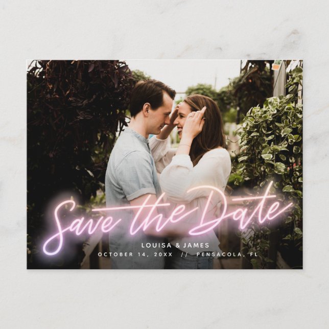 Cartão postal de save the date com foto horizontal (Frente)