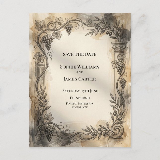 Cartão Postal de Save The Date com Moldura Botânic (Frente)