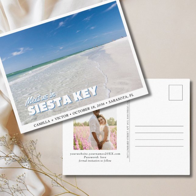 Cartão Postal de Save the Date de Casamento em Sie (Siesta Key Wedding Florida Save the Date Postcard
)