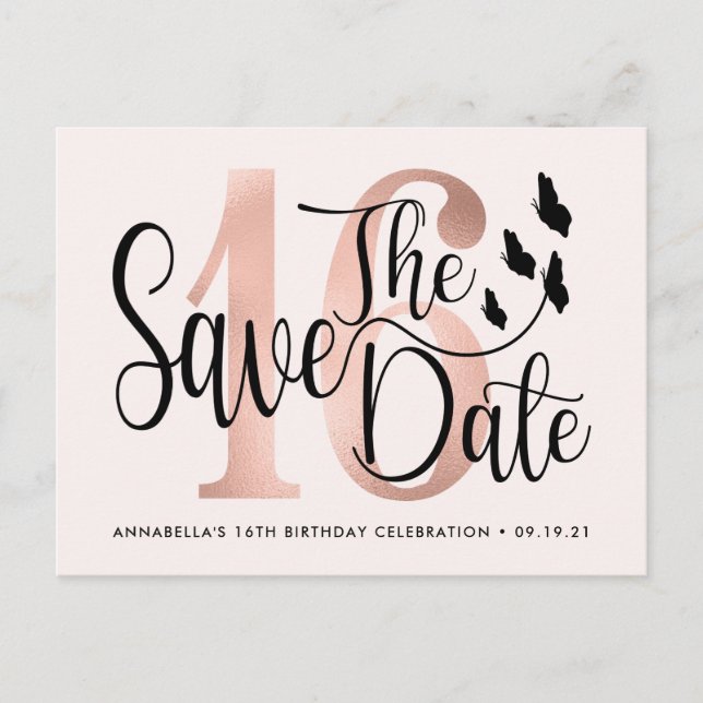 Cartão postal de save the date de Sweet 16 de foto (Frente)