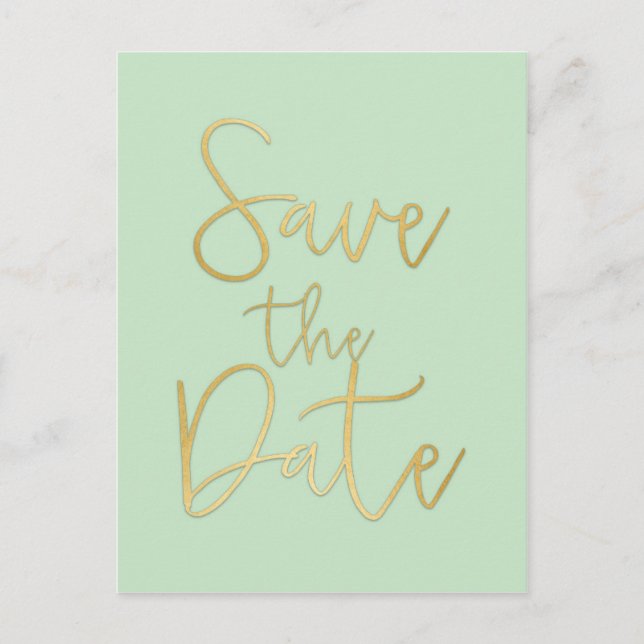 Cartão Postal de SAVE THE DATE em Verde-Menta & Do (Frente)